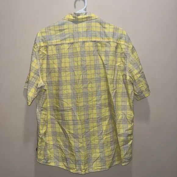 LL Bean Shirt Men's XXL Button Up Yellow Plaid Short Sleeve Linen Cotton Preppy - Picture 3 of 11